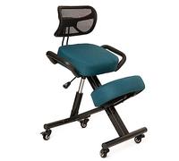 BLACK POINT O'KNEEL - Chaise à Genoux Ergonomique en Éco-Cuir avec Dossier | Siège Assis-Genoux Réglable pour Bureau & Maison | L'ensemble Comprend Une Housse en Lin Turquoise Foncé