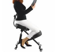 BLACK POINT O'KNEEL - Chaise à Genoux Ergonomique en Éco-Cuir avec Dossier | Siège Assis-Genoux Réglable Bureau & Maison | Posture Droite & Confortable | Housse en Lin Noir Incluse