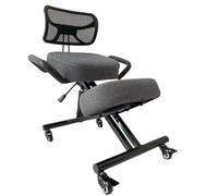 BLACK POINT O'KNEEL - Chaise à Genoux Ergonomique en Éco-Cuir avec Dossier | Siège Assis-Genoux Réglable pour Bureau & Maison | Posture Droite & Confortable | Housse en Lin Gris Incluse