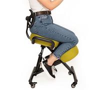 BLACK POINT O'KNEEL - Chaise à Genoux Ergonomique en Éco-Cuir avec Dossier | Siège Assis-Genoux Réglable pour Bureau & Maison | Posture Droite & Confortable | Housse en Lin Vert Incluse