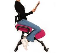 BLACK POINT O'KNEEL - Chaise à Genoux Ergonomique en Éco-Cuir avec Dossier | Siège Assis-Genoux Réglable pour Bureau & Maison | Posture Droite & Confortable | Housse en Lin Rose Incluse