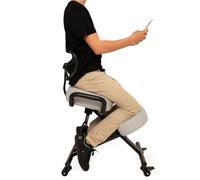 BLACK POINT O'KNEEL - Chaise à Genoux Ergonomique en Éco-Cuir avec Dossier | Siège Assis-Genoux Réglable pour Bureau & Maison | Posture Droite & Confortable | Housse en Lin Gris Clair Incluse