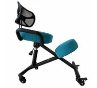 BLACK POINT O'KNEEL - Chaise à Genoux Ergonomique en Éco-Cuir avec Dossier | Siège Assis-Genoux Réglable pour Bureau & Maison | Posture Droite & Confortable | Housse en Lin Bleu Clair Incluse