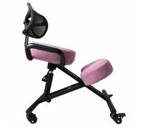 BLACK POINT O'KNEEL - Chaise à Genoux Ergonomique en Éco-Cuir avec Dossier | Siège Assis-Genoux Réglable pour Bureau & Maison | Posture Droite & Confortable | Housse en Lin Rose Clair Incluse