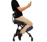 BLACK POINT O'KNEEL - Chaise à Genoux Ergonomique en Éco-Cuir avec Dossier | Siège Assis-Genoux Réglable pour Bureau & Maison | Posture Droite & Confortable | Housse en Lin Bleu Incluse