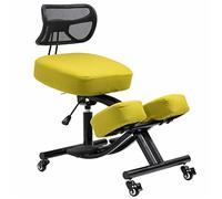 BLACK POINT O'KNEEL Pro - Chaise Ergonomique à Genoux en Cuir écologique | Chaise réglable avec Dossier Respirant | Améliore la Posture et réduit la Douleur | Housse en Lin Vert Incluse