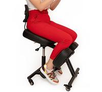 BLACK POINT O'KNEEL Pro - Chaise Ergonomique à Genoux en Cuir écologique | Chaise réglable avec Dossier Respirant | Améliore la Posture et réduit la Douleur | Housse en Lin Noir Incluse