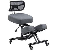 BLACK POINT O'KNEEL Pro - Chaise Ergonomique à Genoux en Cuir écologique | Chaise réglable avec Dossier Respirant | Améliore la Posture et réduit la Douleur | Housse en Lin Gris Incluse