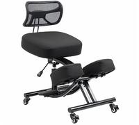 BLACK POINT O'KNEEL Pro - Chaise Ergonomique en Lin avec Repose-Genoux | Chaise réglable avec Dossier Respirant et roulettes | Améliore la Posture et réduit la Douleur | Housse en Lin Noir Incluse