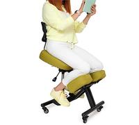 BLACK POINT O'KNEEL Pro - Siège Assis Genoux Ergonomique en Lin | Chaise de Bureau Réglable avec Dossier Respirant & roulettes | Améliore la Posture & Réduit Les Douleurs | Housse en Lin Vert Incluse