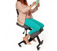 BLACK POINT O'KNEEL Pro - Siège Assis Genoux Ergonomique en Lin | Chaise de Bureau Réglable avec Dossier Respirant & roulettes | Améliore la Posture & Réduit Les Douleurs | Housse en Lin Gris Incluse