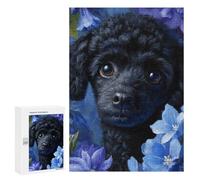 Black Poodle with Blue Flowers Puzzle 1000 Pièces Educa Jouet en Bois Cadeau Unique Décoration Intérieure Jeu Éducatif Challenge Toy Adultes Et Enfants À Partir De 14 Ans 300 PCS