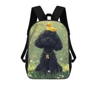 Black Poodle with Yellow Duck Sacs À Dos Imprimés En 3D Pour Enfants 17inch Sacs À Dos Tendance Et Décontractés Pour La Journée, Sacs De Voyage, Sacs À Dos D'extérieur Pour Garçons Et Filles