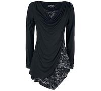 Black Premium by EMP Femme Chemise Noire à Manches Longues, Encolure Cascade et imprimé S