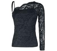 Black Premium by EMP Femme Chemise Noire en Dentelle avec Une épaule L