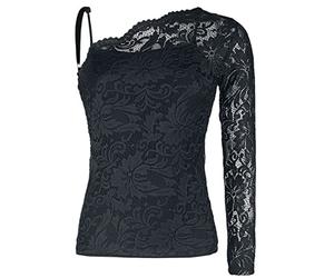 Black Premium by EMP Femme Chemise Noire en Dentelle avec Une épaule L