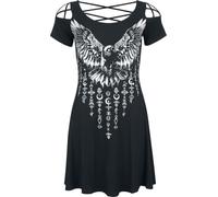 Black Premium by EMP Femme Robe Courte Noire avec imprimé Corbeau Devant L