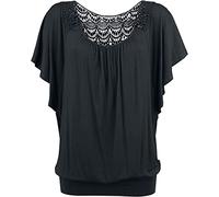 Black Premium by EMP Femme T-Shirt Ample Noir avec Dentelle XL