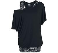 Black Premium by EMP Femme T-Shirt Gris-Noir à Double épaisseur avec Impression tête de Mort