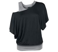 Black Premium by EMP Femme T-Shirt Gris-Noir Aspect Double Couche S