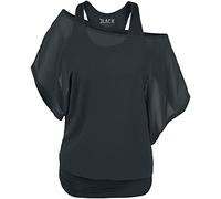 Black Premium by EMP Femme T-Shirt Noir à Manches Chauve-Souris L