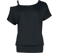 Black Premium by EMP Femme T-Shirt Noir avec col asymétrique et Bande à œillets XXL