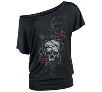 Black Premium by EMP Femme T-Shirt Noir avec Grand imprimé de Roses et tête de Mort sur Le Devant M