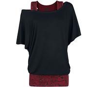 Black Premium by EMP Femme T-Shirt Noir et Rouge à Double épaisseur 4XL