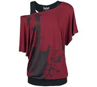 Black Premium by EMP Femme T-Shirt Noir et Rouge à Double épaisseur avec imprimé Guitare L