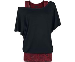 Black Premium by EMP Femme T-Shirt Noir et Rouge à Double épaisseur XXL