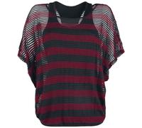 Black Premium by EMP Femme T-Shirt Rouge et Noir à Manches Chauve-Souris, Inclus Un débardeur M