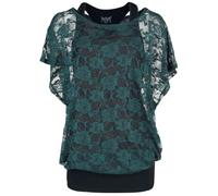 Black Premium by EMP Femme Top Noir avec Chemise à Dentelle Verte