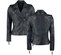 Black Premium by EMP Femme Veste en cuir noir en look motard avec imprimé tête de mort M