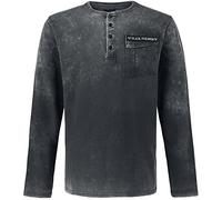 Black Premium by EMP Homme Chemise Grise Vintage à Manches Longues