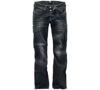 Black Premium by EMP Homme Jean Noir Taille Moyenne avec lavis Clair - Ajustement Confortable avec Jambes évasées et Coutures latérales contrastées W30L30