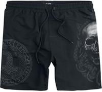 Black Premium by EMP Homme Short de Bain Noir avec Skull et Runes imprimés M