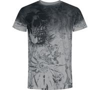 Black Premium by EMP Homme T-Shirt Gris avec imprimé intégral tête de Mort en Coton Doux L