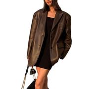 Black PU Leather 2024 Women's Fashion Blazer in - Slimming, Oversized Fit with Luxurious Texture Oversized Luxurious Elegant