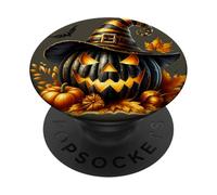 Black Pumpkin Graphic for Women and Girls Halloween Witches PopSockets PopGrip Adhésif