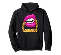 Black Queen Juicy Lips Chaîne en Or Rose avec Signe du Zodiaque Verseau Sweat à Capuche