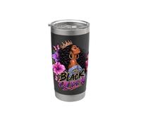Black Queen Mélanine Papillons floraux roses afro-américains Gobelet isotherme en acier inoxydable double paroi