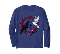 Black Raven Crow Roses Colombe Blanches - Love of The Opposites Manche Longue