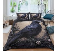 Black_Raven Parure de Lit Microfibre résistante 3 Pièces 3D Effet Léger Gothic_Art_Style Housse de Couette avec Taie d'oreiller Facile d'entretien for Garçon King（220x240cm）