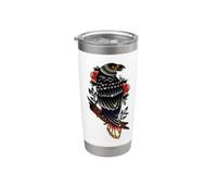 Black Raven Tattoo Style Goth Birds Illustration Graphic Gobelet isotherme en acier inoxydable double paroi