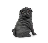 (Black) Realistic Reusable Plastic Artificial Pug Dog Model Statue Cute For Home Office Decor Collectible