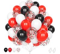 Black Red Balloon, 60 Piece 12 Inch Matte White Red Confetti Latex Helium Balloon For Boy Man Birthday Baby Shower Wedding Bridal Shower Graduation Party Decoration