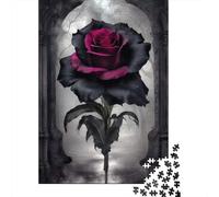 Black Red Rose Puzzle en Pièces Gothic Floral 1000 Pièces Papier Recyclé pour Femmes, Cadeaux pour Hommes Puzzle Très Difficile E Stimolante 52x38cm/1000pcs