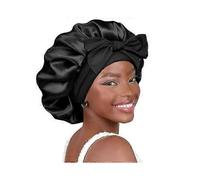 (black)Satin Beanie Silk Beanie For Sleep Double Layered Satin Lined Hair Beanie With Tie Bonnets For Women Natural Curly Hair