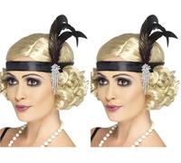 Black Satin Charleston Headband (Lot de 2)