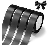 Black Satin Ribbon 4 Rolls x1 Inch Wide Satin Fabric Ribbon for Gift Packaging, Christmas, Wedding, Flower Bouquet, Holiday Party, Invitation